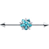 14G Blue CZ Gem Floral Baroque Burst Cone Industrial Barbell 38mm