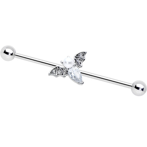 14G Clear Gem Offset Bat Halloween Industrial Barbell 38mm
