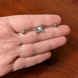 14G Clear Gem Offset Bat Halloween Industrial Barbell 38mm