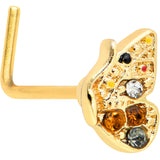 20G 1/4 Orange Gem Gold Tone Baroque Butterfly L Shape Nose Ring