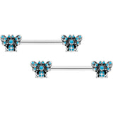 14G 9/16 Textured Blue Butterfly Barbell Nipple Ring Set