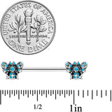 14G 9/16 Textured Blue Butterfly Barbell Nipple Ring Set