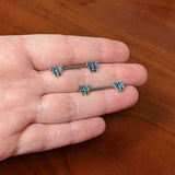14G 9/16 Textured Blue Butterfly Barbell Nipple Ring Set