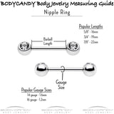 14G 9/16 Clear Gem Rosy Hue Snowflake Chain Dangle Nipple Ring Set