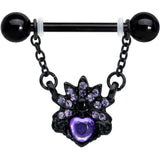 14G 9/16 Purple Gem Black Skull Blossom Dangle Nipple Ring Set