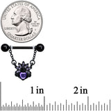 14G 9/16 Purple Gem Black Skull Blossom Dangle Nipple Ring Set