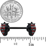 14G 9/16 Red Gem Black Skull Halloween Barbell Nipple Ring Set