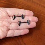 14G 9/16 Red Gem Black Skull Halloween Barbell Nipple Ring Set