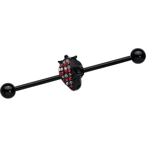 14G Clear Red Gem Black Skull Halloween Industrial Barbell 38mm