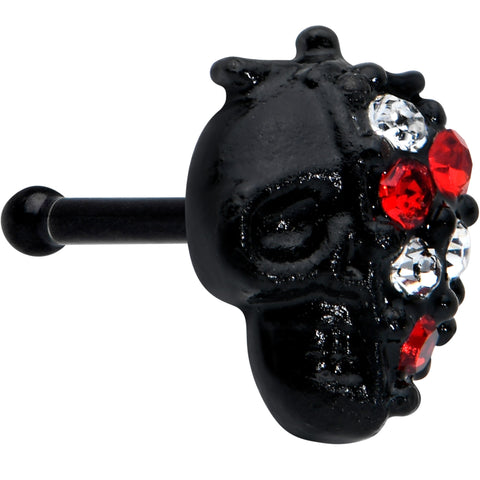 20G 1/4 Clear Red Gem Black Skull Halloween Nose Bone