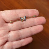 14G Blue Gem Rosy Tone Butterfly Wings Industrial Barbell 38mm