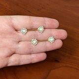 14G 9/16 White Synthetic Opal Gold Tone Sun Heart Nipple Ring Set