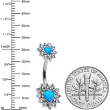 Blue Synthetic Opal Heart Sun Double Mount Belly Ring