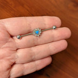 14G Blue Synthetic Opal Sun Heart Industrial Barbell 38mm