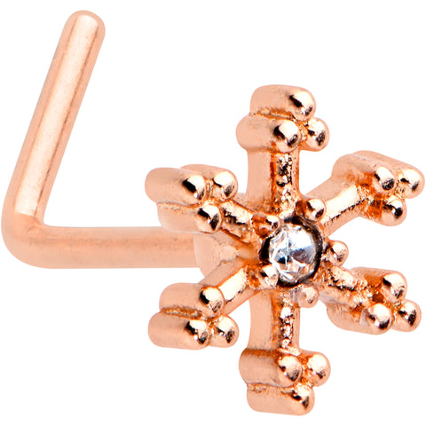 20G 7.5mm Clear Gem Rosy Tone Sweet Snowflake L Shape Nose Ring