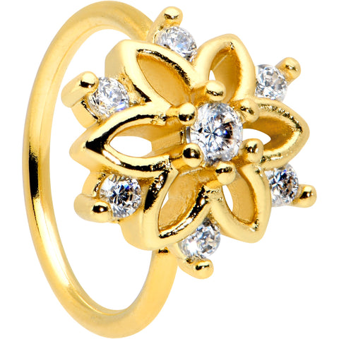 20G 5/16 Clear CZ Gem Gold Tone Flower Snowflake Nose Hoop