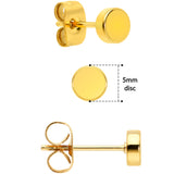 3mm 4mm 5mm Circle Gold Tone 316L Stainless Steel Stud Earrings 3 Pack