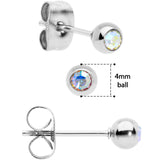 3mm 4mm 5mm Aurora Gem Ball 316L Stainless Steel Stud Earrings 3 Pack