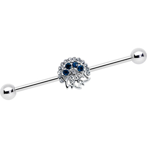 14G Blue Gem Abstract Arch Industrial Barbell 38mm