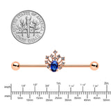 14G Blue Gem Rose Gold Tone Glamour Flare Industrial Barbell 38mm
