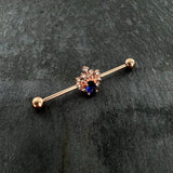 14G Blue Gem Rose Gold Tone Glamour Flare Industrial Barbell 38mm