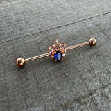 14G Blue Gem Rose Gold Tone Glamour Flare Industrial Barbell 38mm
