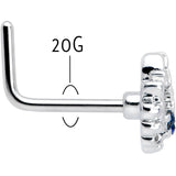 20G 7mm Blue Clear Gem Abstract Arch L Shape Nose Ring