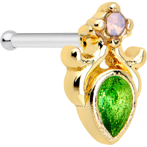 20G 1/4 Green Gem Shades of Spring Golden Nose Bone