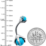 Blue Turquoise Skeleton Hand Halloween Double Mount Belly Ring