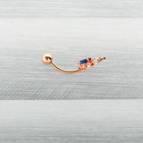 Clear Blue Gem Rose Gold Tone Glamour Flare Belly Ring