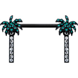 14G 9/16 Clear Gem Black Night Palm Tree Dangle Nipple Ring Set