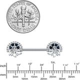 14G 1/2 Blue Clear Gem Abstract Arch Barbell Nipple Ring Set