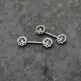 14G 1/2 Blue Clear Gem Abstract Arch Barbell Nipple Ring Set