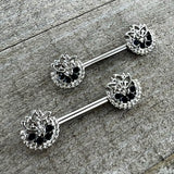 14G 1/2 Blue Clear Gem Abstract Arch Barbell Nipple Ring Set