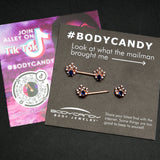 14G 9/16 Blue Gem Rosy Tone Glam Flare Barbell Nipple Ring Set