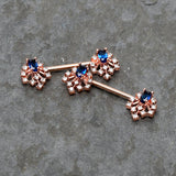 14G 9/16 Blue Gem Rosy Tone Glam Flare Barbell Nipple Ring Set