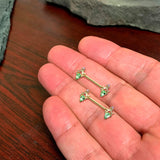 14G 9/16 Green Gem Gold Hue Spring Shades Barbell Nipple Ring Set