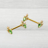 14G 9/16 Green Gem Gold Hue Spring Shades Barbell Nipple Ring Set