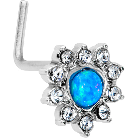 20G 7mm Blue Faux Opal Heart Sun L Shape Nose Ring