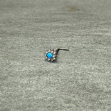 20G 7mm Blue Faux Opal Heart Sun L Shape Nose Ring