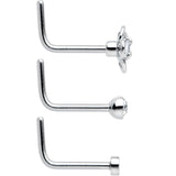 20G 1/4 Aurora Clear CZ Gem Flower L Shape Nose Ring Set of 6