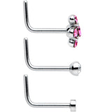 20G 1/4 Aurora Pink CZ Gem Flower L Shape Nose Ring Set of 6
