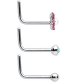 20G 1/4 Aurora Pink CZ Gem Flower L Shape Nose Ring Set of 6