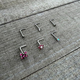 20G 1/4 Aurora Pink CZ Gem Flower L Shape Nose Ring Set of 6