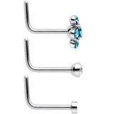 20G 1/4 Aurora Blue CZ Gem Flower L Shape Nose Ring Set of 6