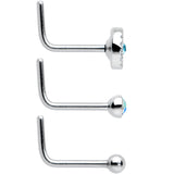 20G 1/4 Aurora Blue CZ Gem Flower L Shape Nose Ring Set of 6