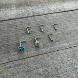 20G 1/4 Aurora Blue CZ Gem Flower L Shape Nose Ring Set of 6