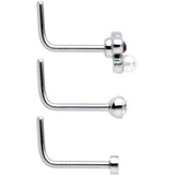 20G 1/4 Aurora Purple CZ Gem Flower Bow L Shape Nose Ring Set of 6