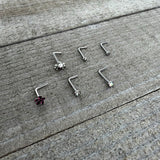20G 1/4 Aurora Purple CZ Gem Flower Bow L Shape Nose Ring Set of 6