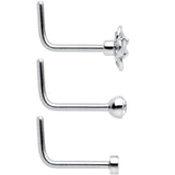 20G 1/4 Clear CZ Gem Flower Disc L Shape Nose Ring Set of 6